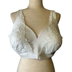Cacique Lightly Lined No Wire Floral Lace Overlay Bra Full Figure Womens 44DDD